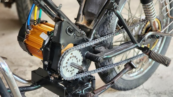 Electric motor fitted to a converted motorcycle frame